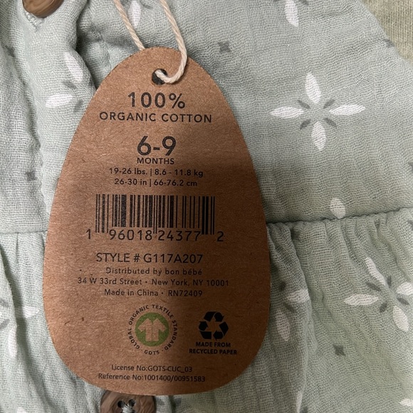 Baby girl sage green dress 100% cotton! New!! - Picture 4 of 5